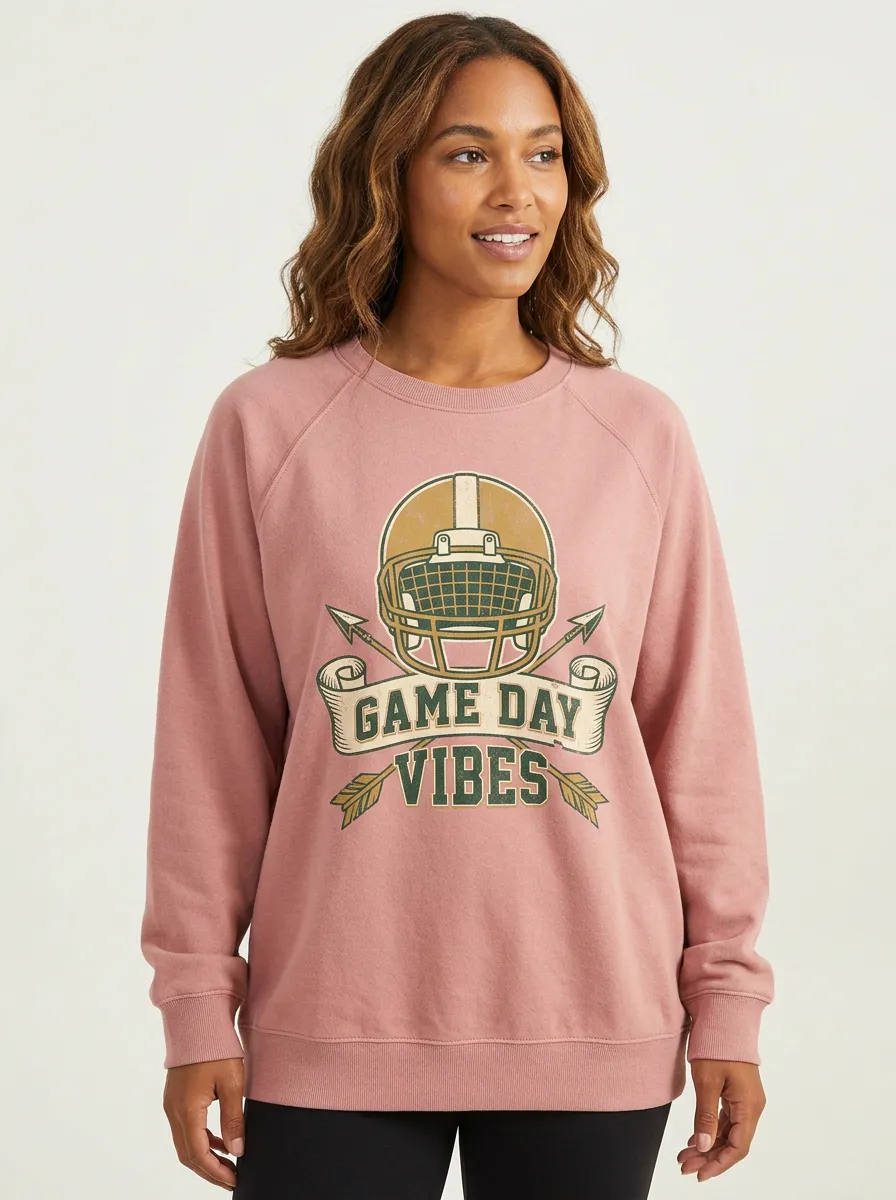 Women's Football Game Day Vibes Helmet Arrow Printed Sweatshirt