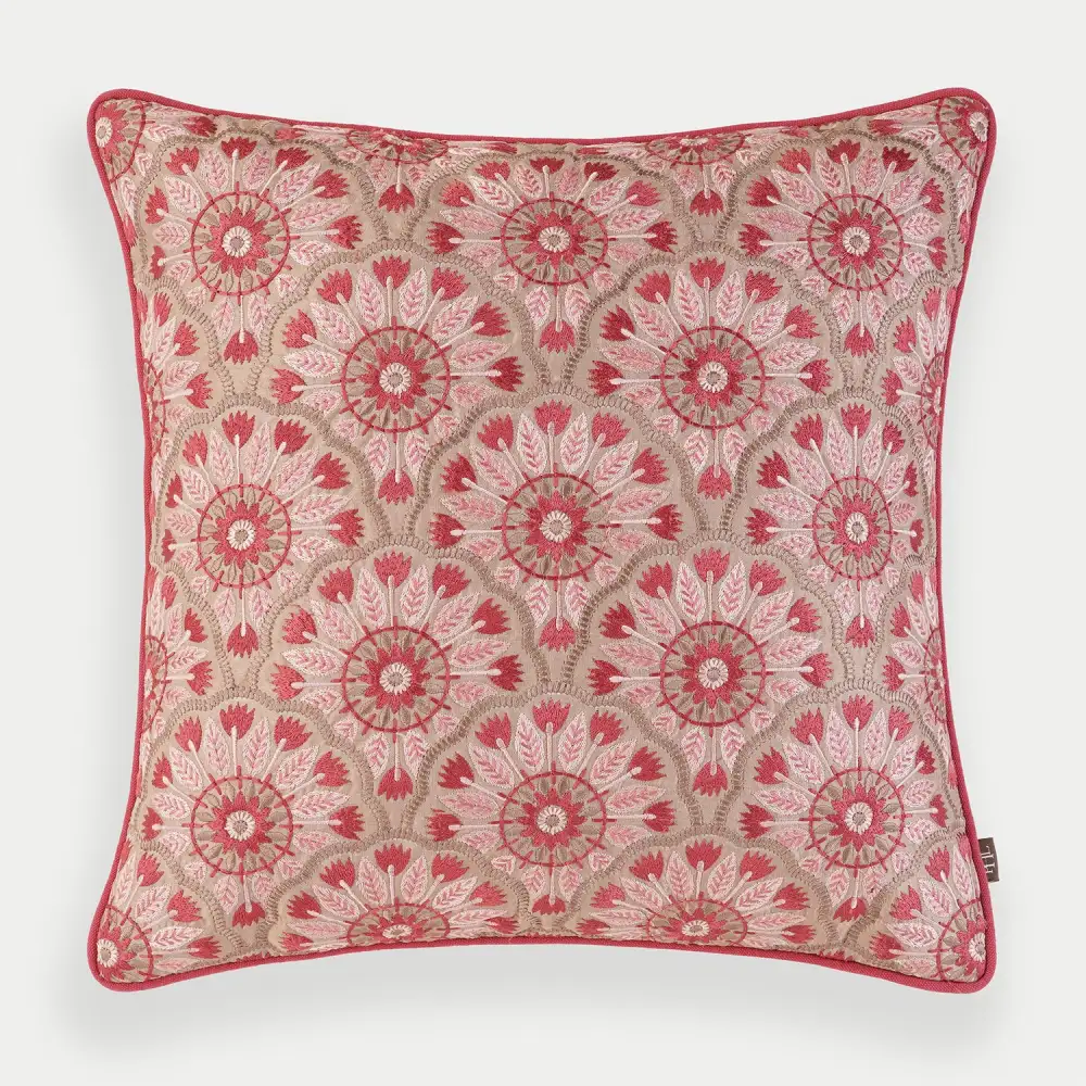 Pink Geometric Embroidered Cushion Cover