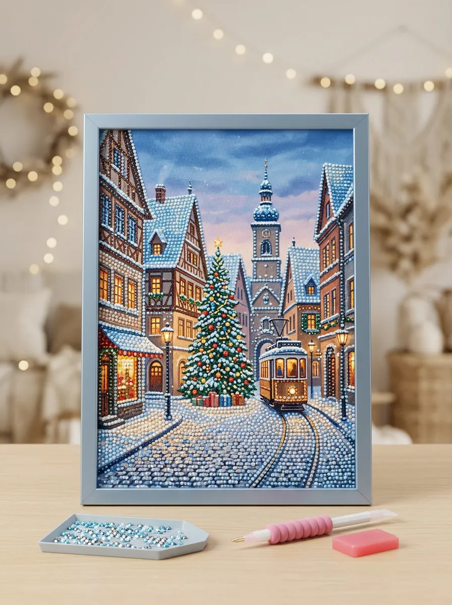 Town Street Tree Tram Christmas DIY Diamond Painting Kit