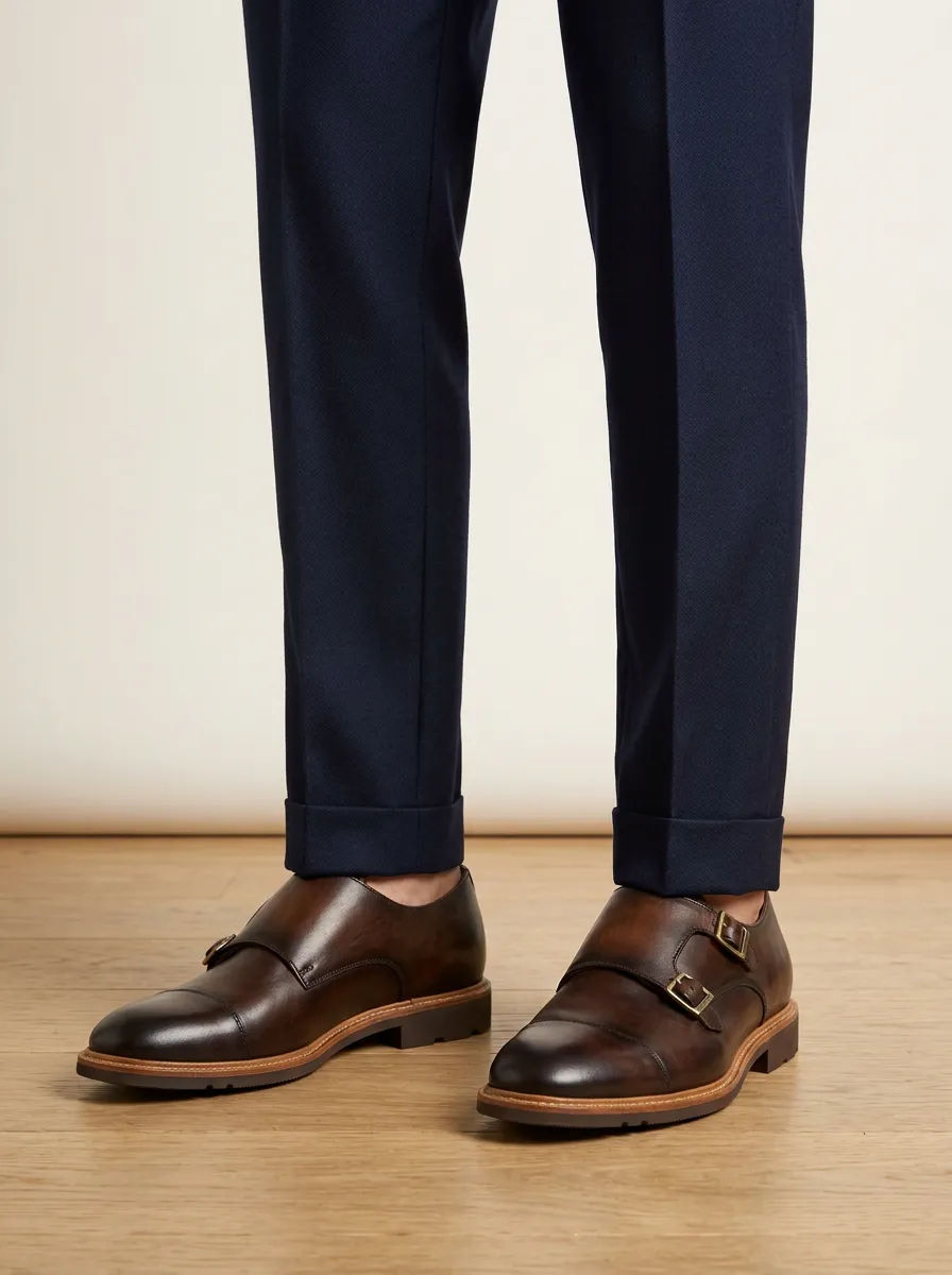 Men's Casual Business Formal Leather Double Monk Strap Shoes
