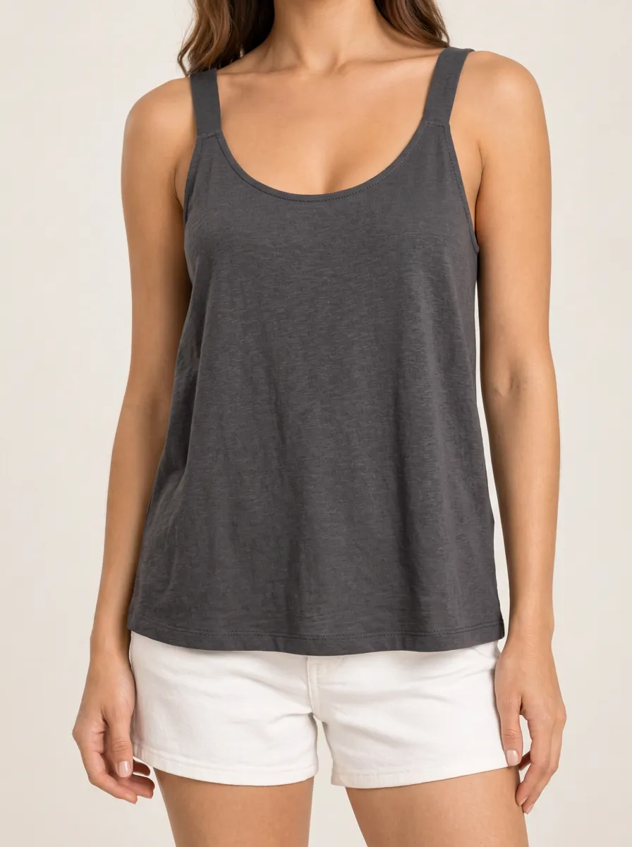 Women's Scoop Neck Wide Strap Straight Hem Linen Camisole Top