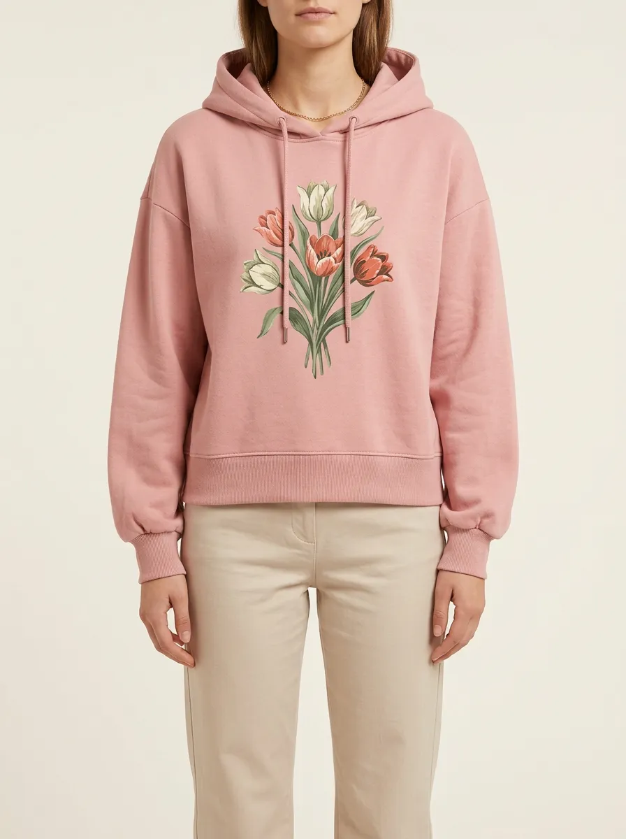Women's Hooded Drawstring Graphic-Print Floral Hoodie