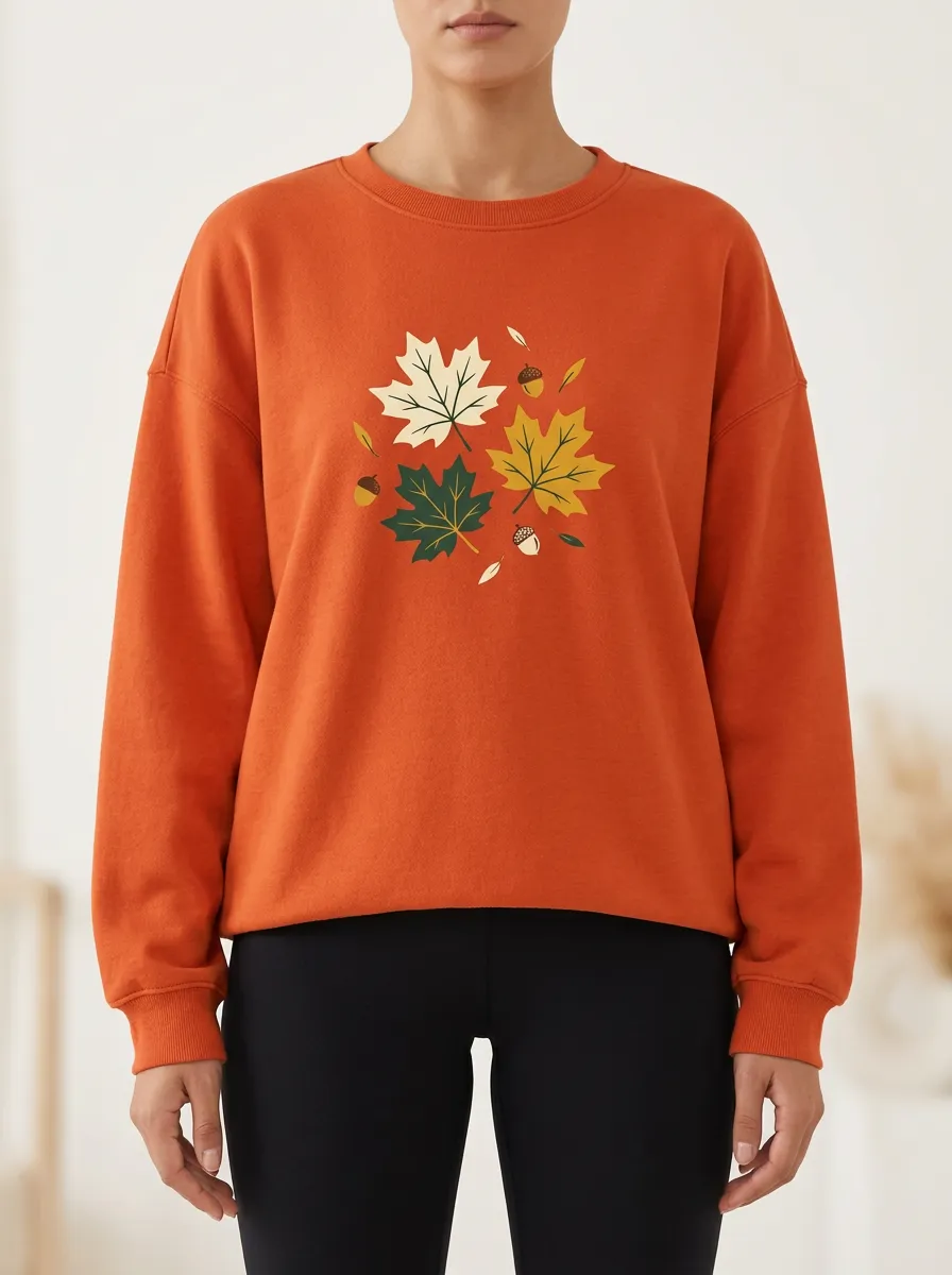 Country Maple-Leaf Printed Acorn Graphic Sweatshirt