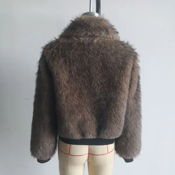 Cropped Faux Fur Shawl Collar Ribbed Trim Bomber Jacket