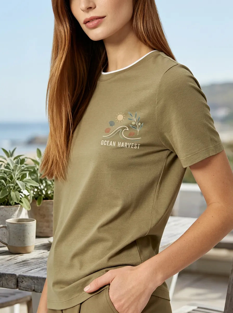 Women's Ocean Harvest Beach Wave Shell Printed T-shirt