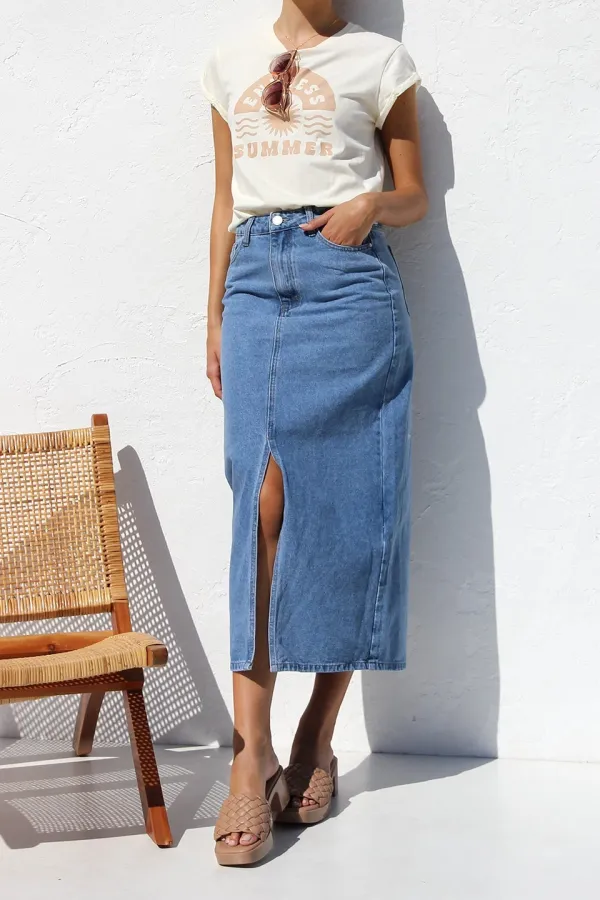 Denim Maxi Casual Skirt