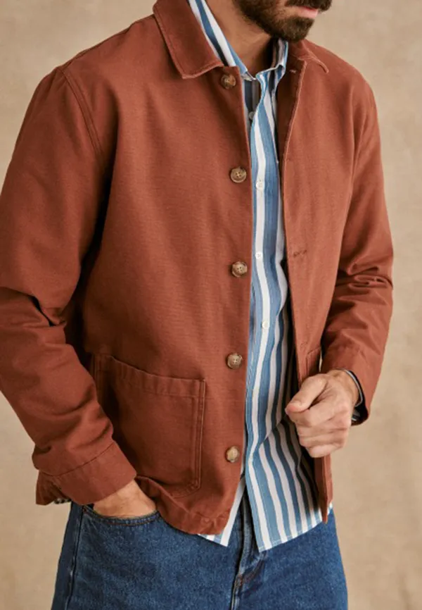 Rust Brown Cotton Blend Button Front Jacket