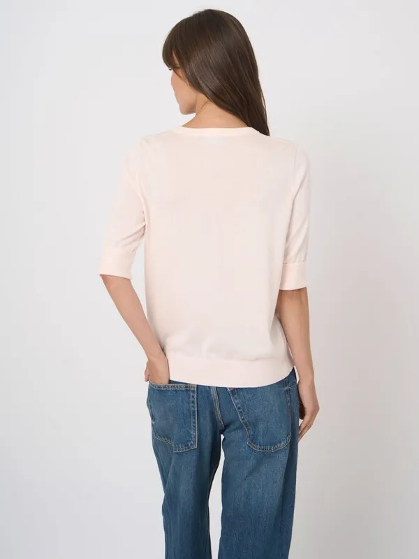 Cotton Short Sleeve Ribbed Sweater