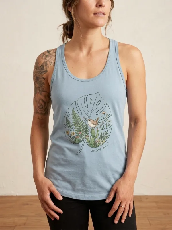 Women's Nature Lover Monstera Bird Floral Printed Tank Top