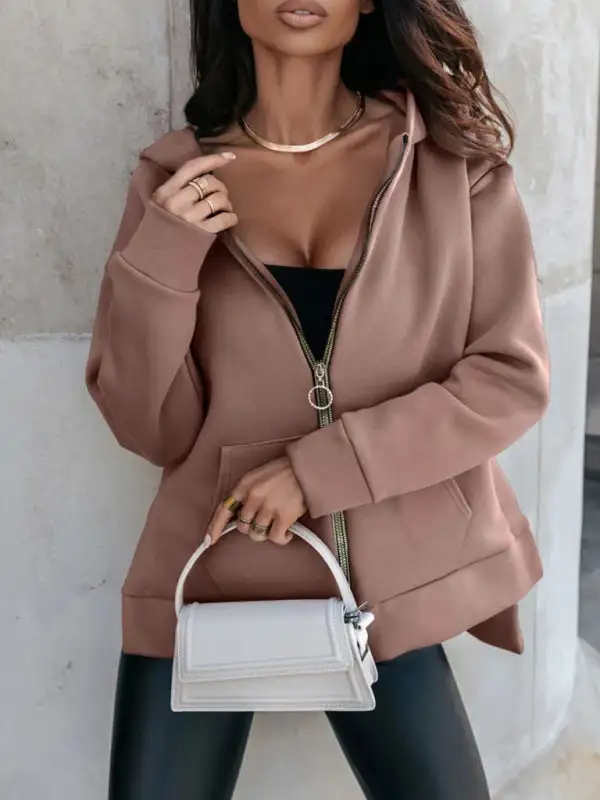 Zip-Detail Pocketed Relaxed Knit Hoodie