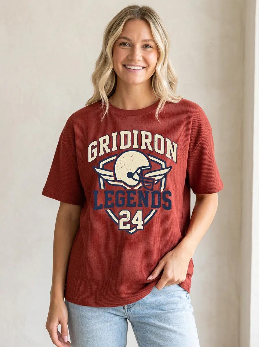 Women's Football Fan Gridiron Legends Helmet Printed T-shirt