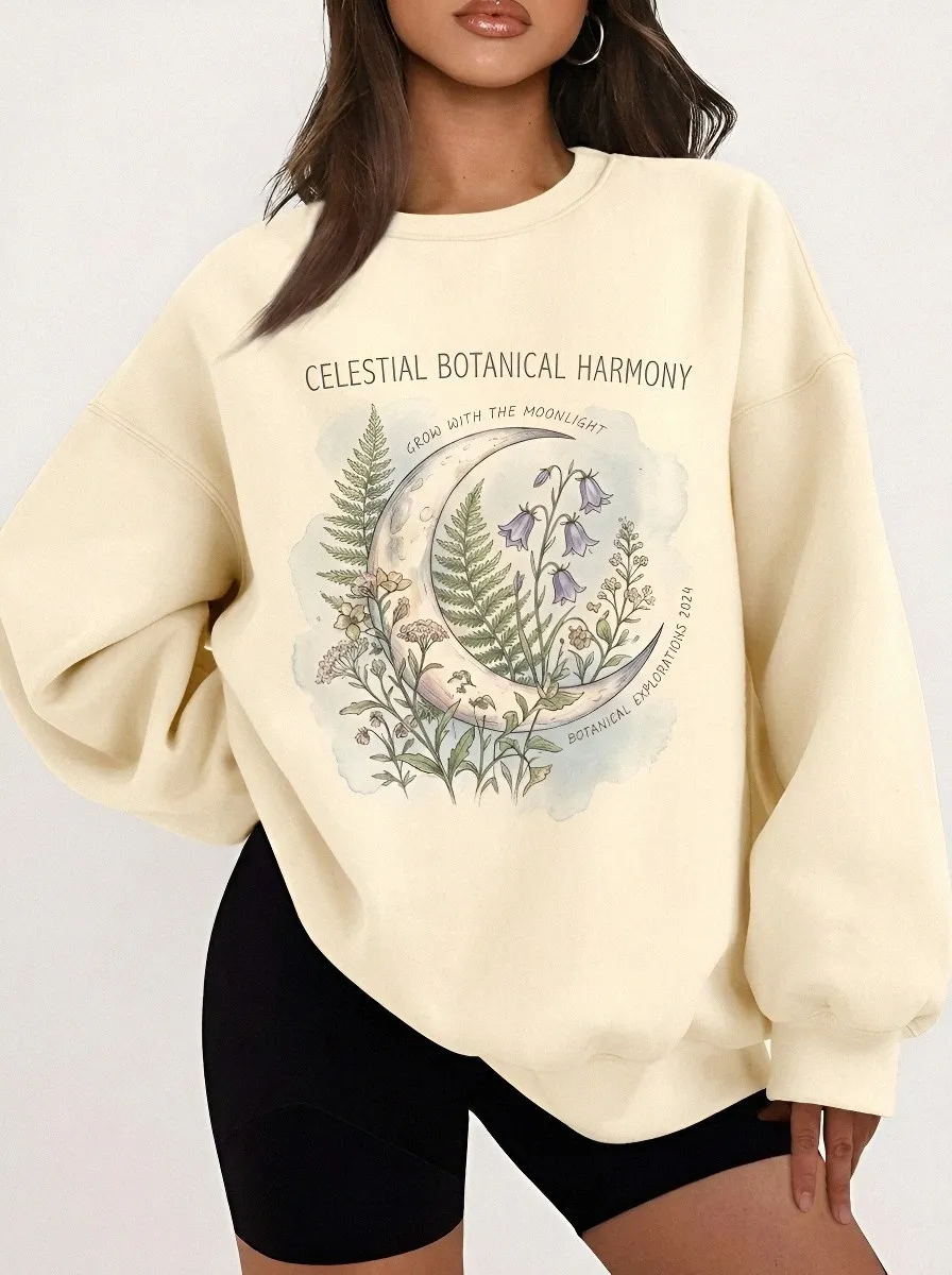 Women's Celestial Botanical Moon Fern Printed Sweatshirt
