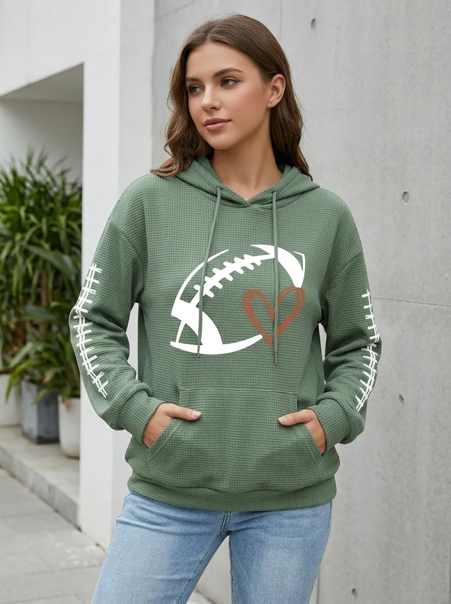 Women's Classic Gridiron Heart Graphic Sleeve Graphic Hoodie