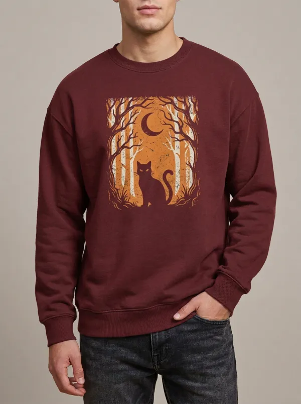 Men's Halloween Black Cat Moon Forest Sweatshirt