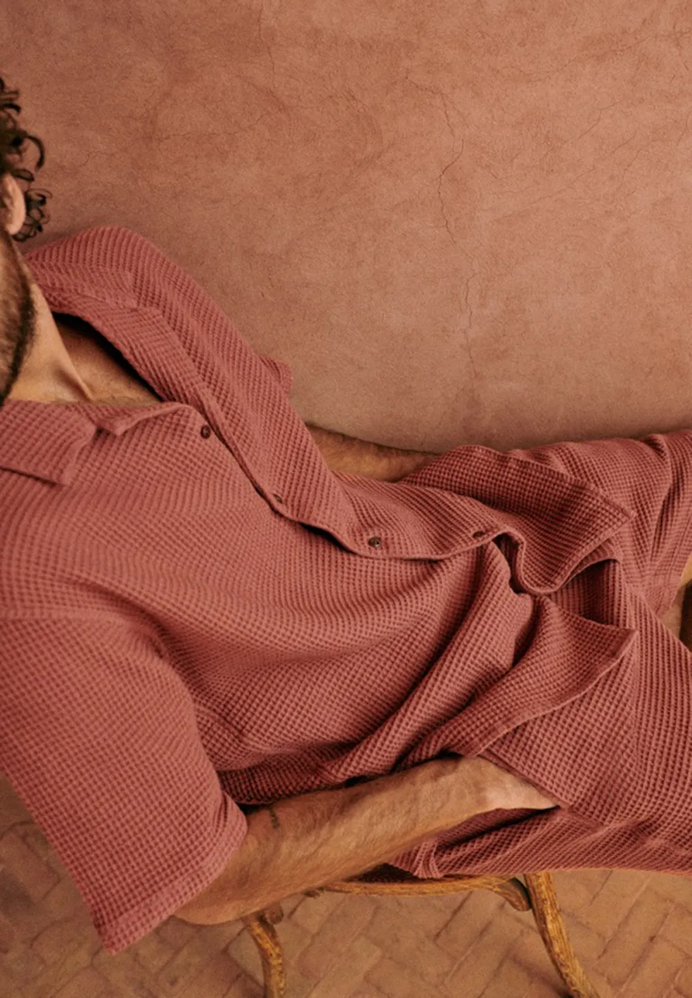 Rust Red Seersucker Textured Short Sleeve Shirt