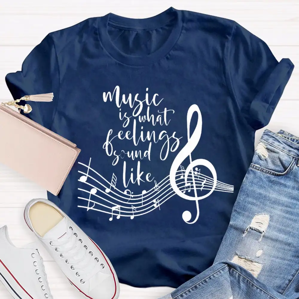 Music Is What Feelings Sound Like Musical Pattern T-Shirt