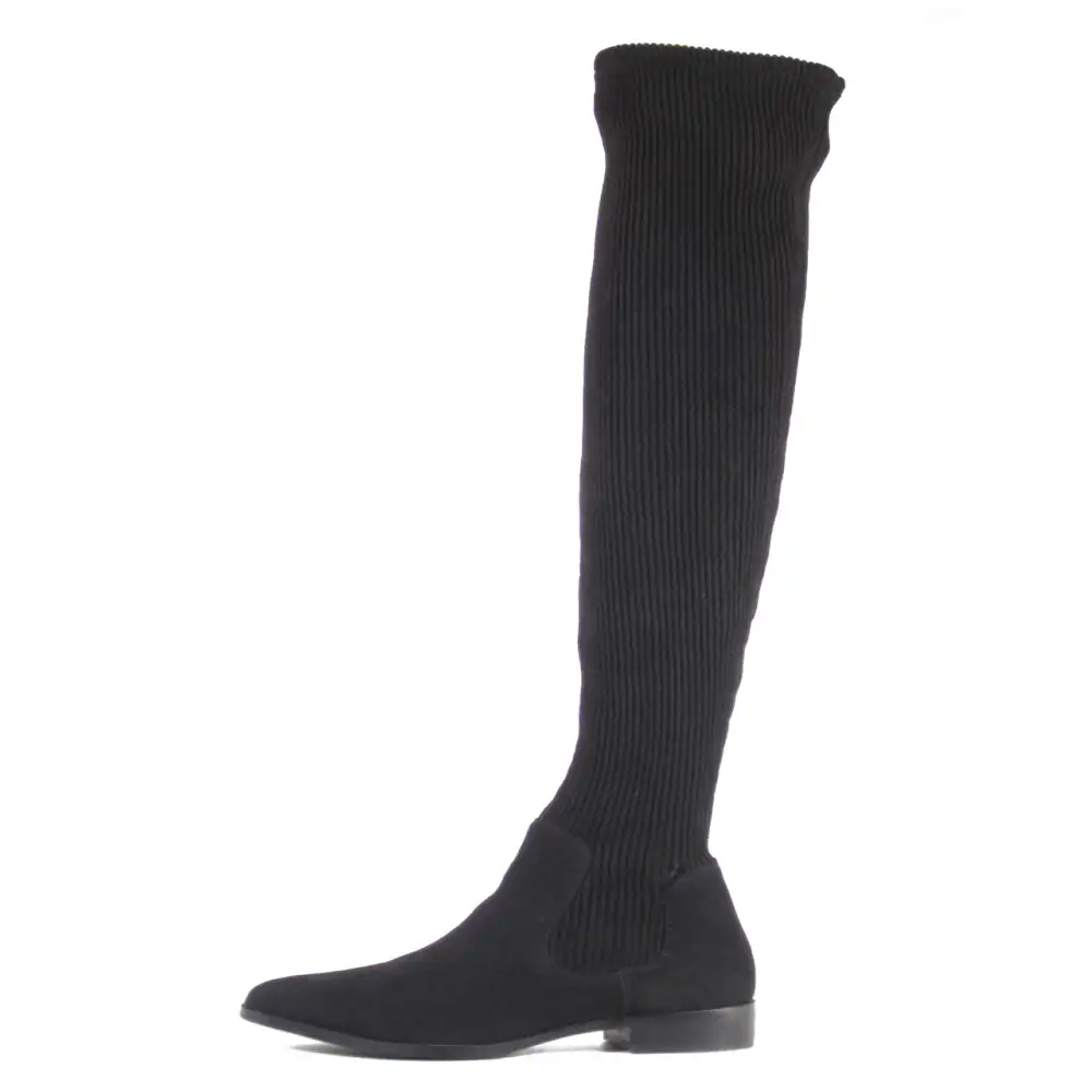 Mixed Material Sock Stretch Knee High Boots