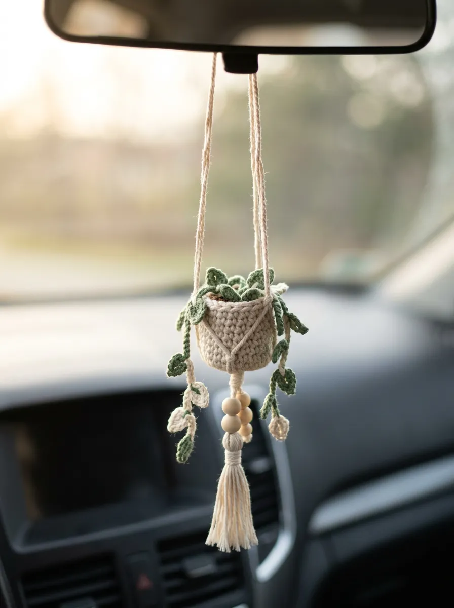 Crochet Plant Rearview Mirror Hanging Ornament