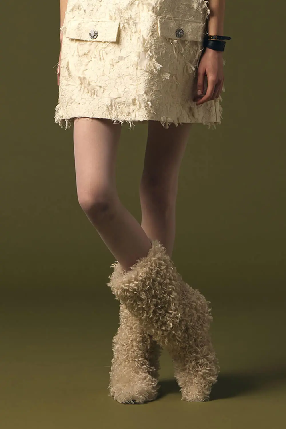 Faux Fur Mid Calf Block Boots