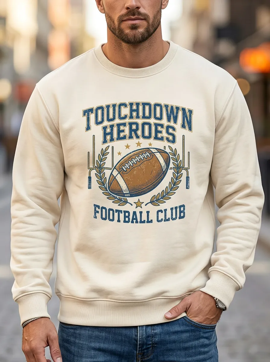 Men's American Football Lover Touchdown Heroes Printed Sweatshirt