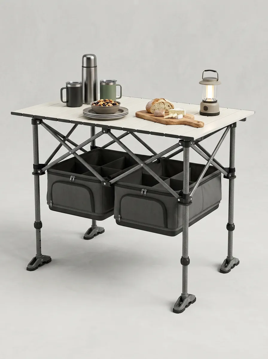 Foldable Camping Table with Storage