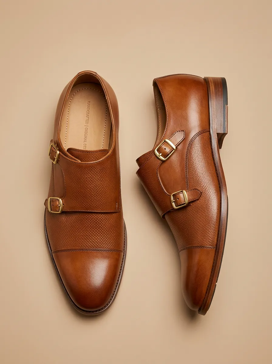 Men's Modern Business Formal Leather Double Monk Strap Shoes
