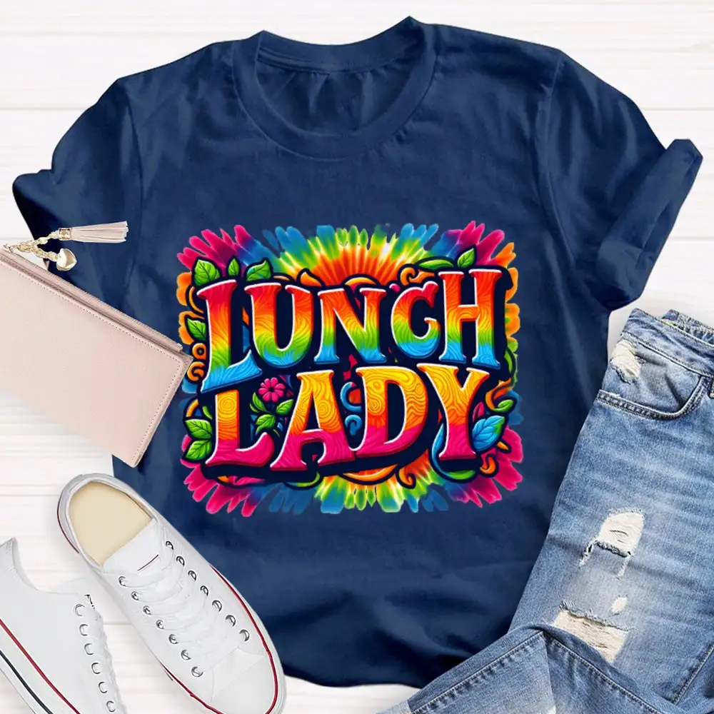 Lunch Lady Colorful Tie-Dye Print T-Shirt
