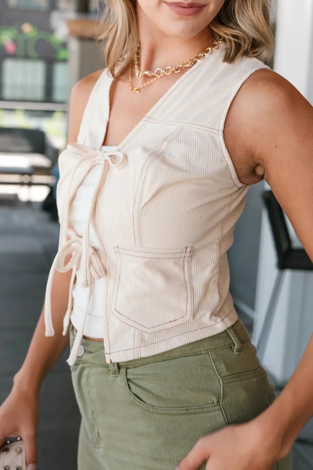 Pocketed Tied Plain Vest