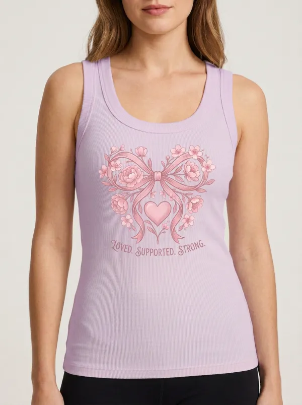 Women's Breast Cancer Awareness Pink Ribbon Floral Bow Printed Tank Top