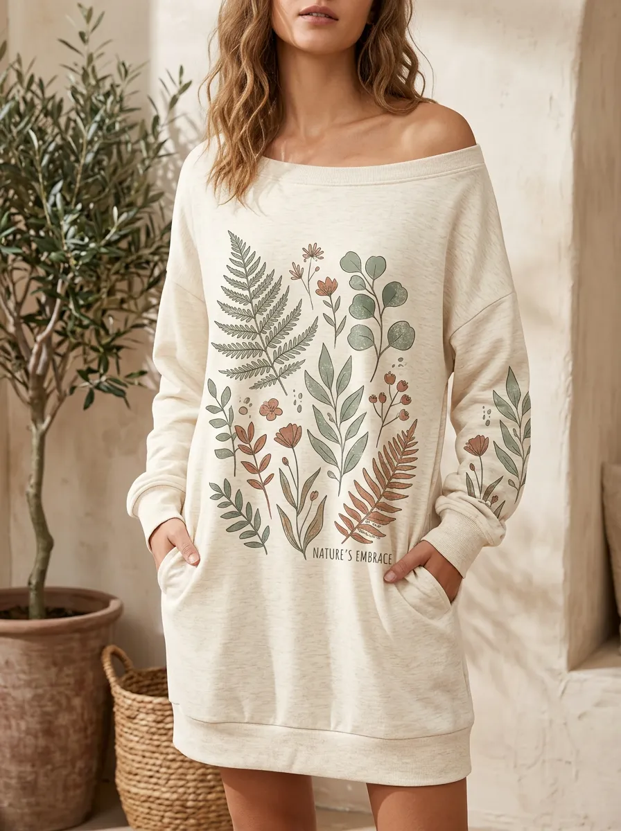 Women's Nature Lover Botanical Fern Floral Printed Sweatshirt