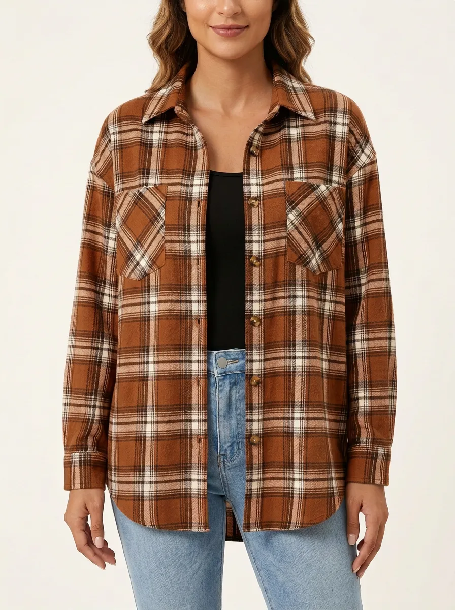Rustic Printed Plaid Plaid Long-Sleeve Shirt