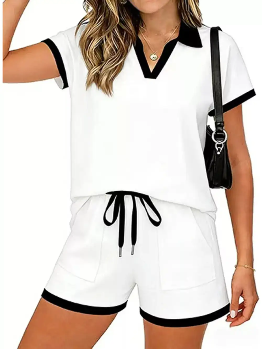 Polo Collar Short Sleeve Top Shorts Set