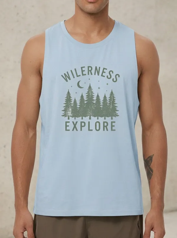 Men's Wilderness Explore Nature Forest Moon Printed Tank Top