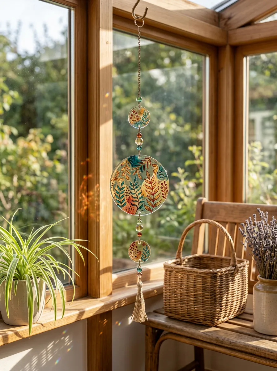 Boho Botanical Leaf Printed Hanging Suncatcher