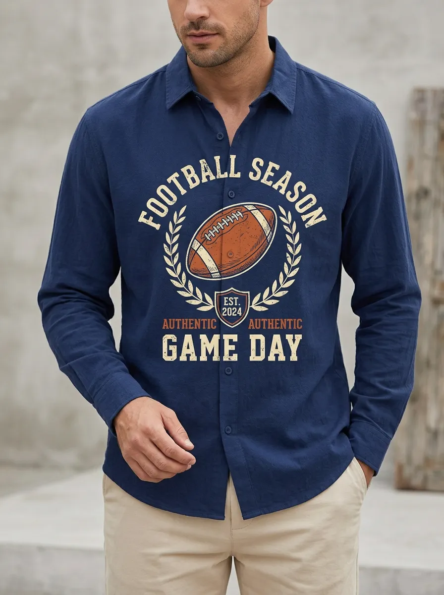 Men's Football Season Game Day Graphic Printed Long Sleeve Shirt