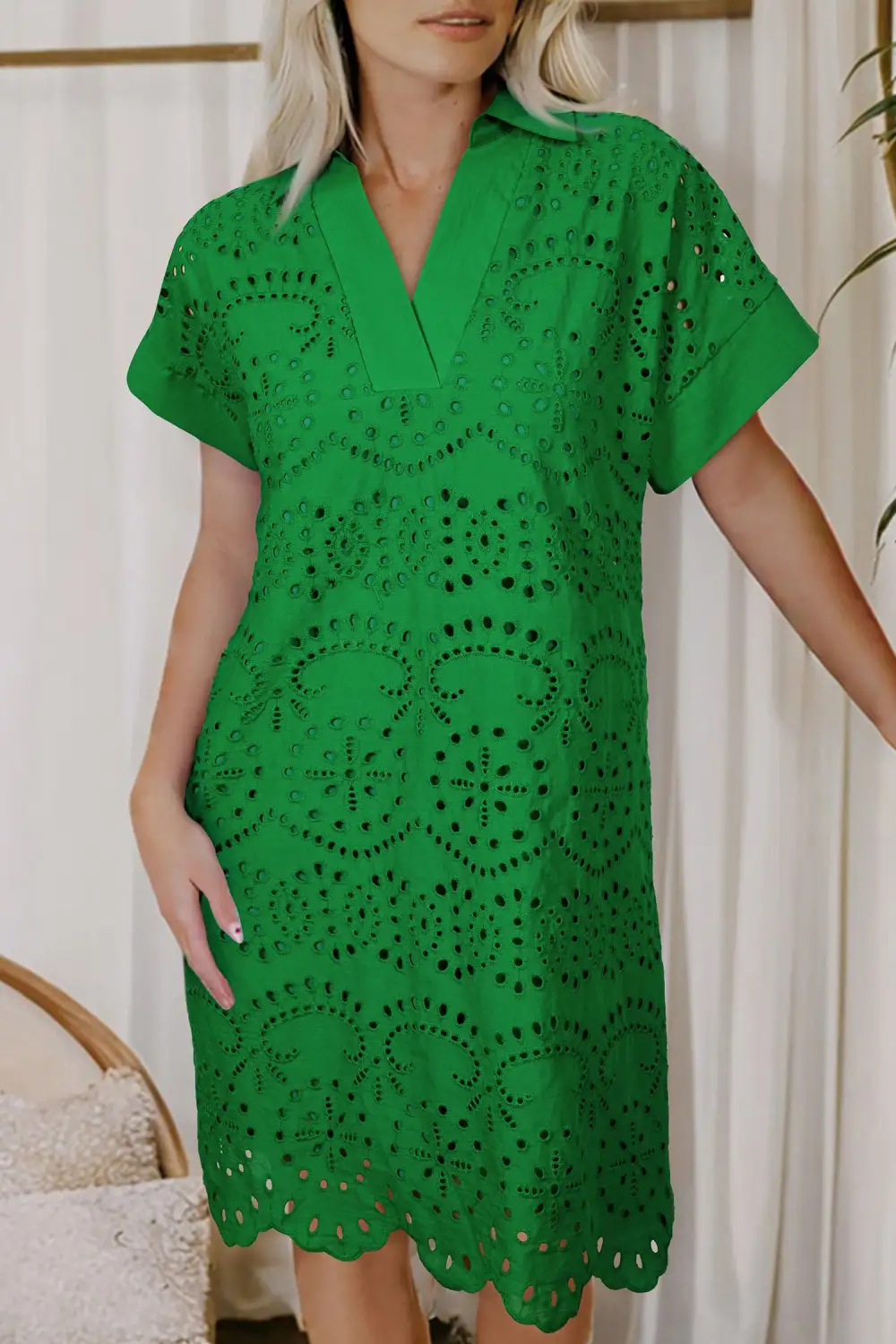 Street Ready Eyelet Detail Embroidered T-Shirt Mini Dress