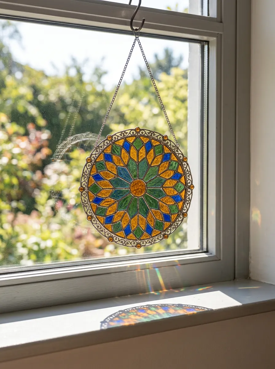 Mandala Pattern Stained Glass Hanging Suncatcher