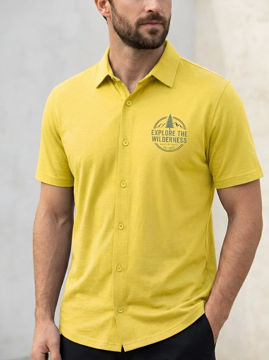 Men's Wilderness Nature Lover Pine Tree Mountain Printed Polo Shirt