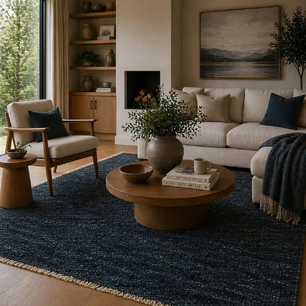 Hand-Knotted Wool Fringed Carpet