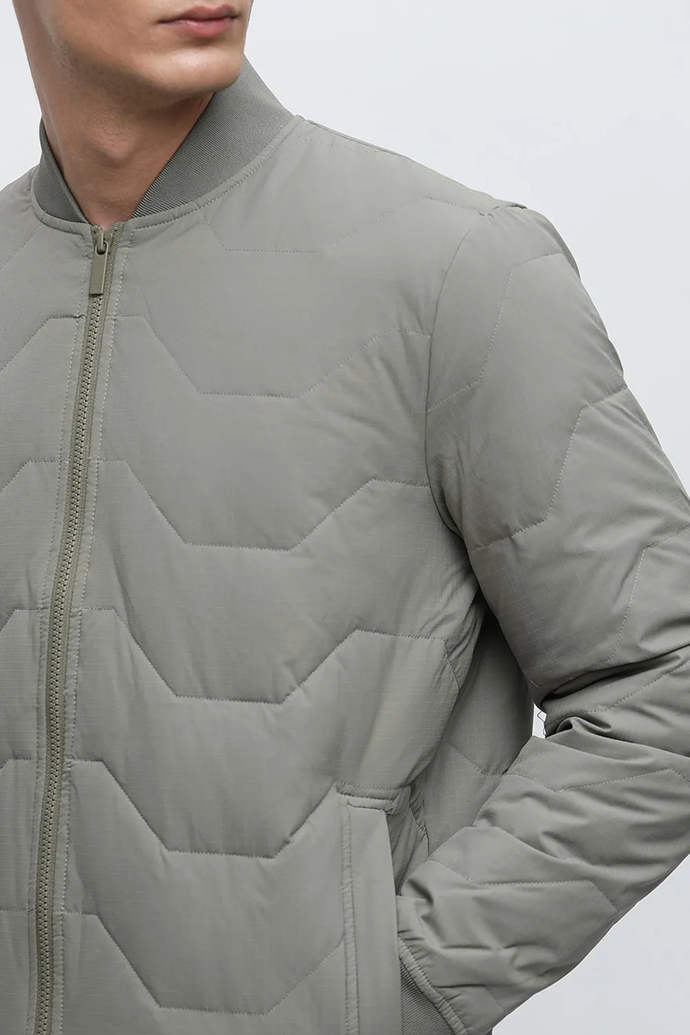 Black Quilted Redown Bomber Jacket