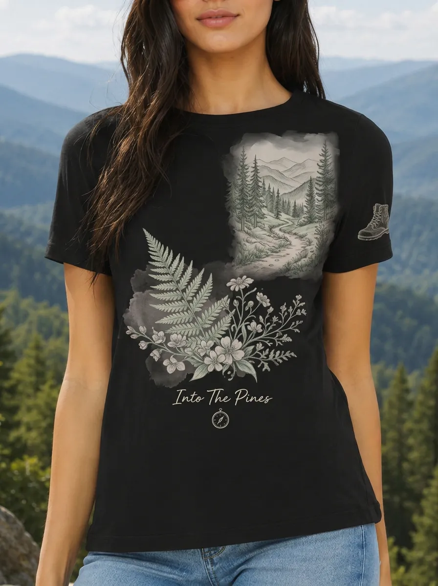 Women's Nature Lover Forest Fern Mountain Printed T-shirt