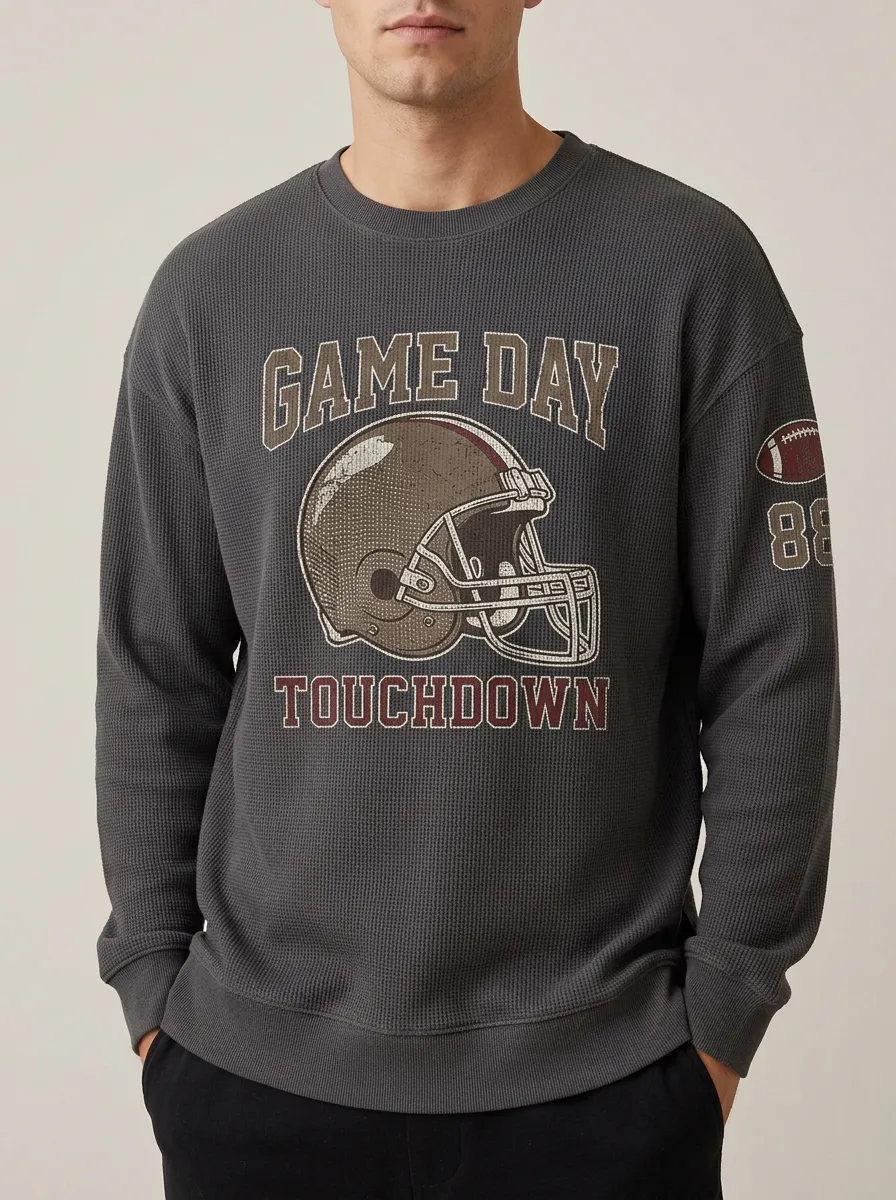 Men's Heritage American Football Game Day Helmet Printed Waffle Sweatshirt