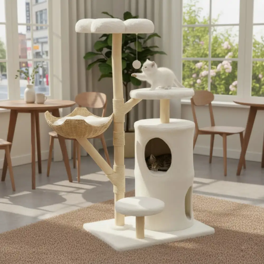 Comfortable Cat Climbing Tree White