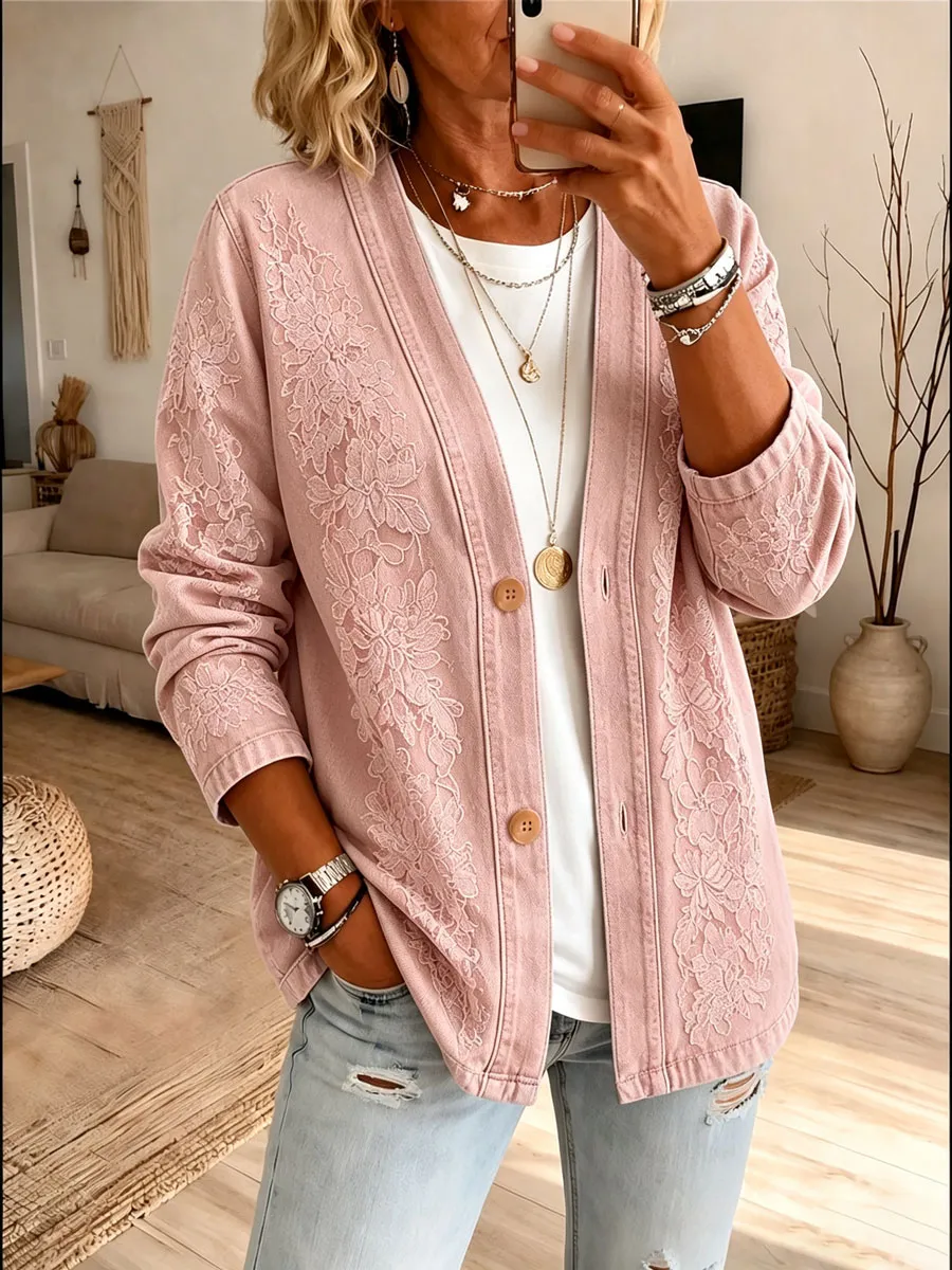 Ladies' Western Style Denim Contrasting Casual Cardigan