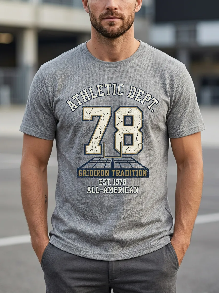 Men's Touchdown Inspired Football Gridiron Ball Crew Neck Graphic T-Shirt