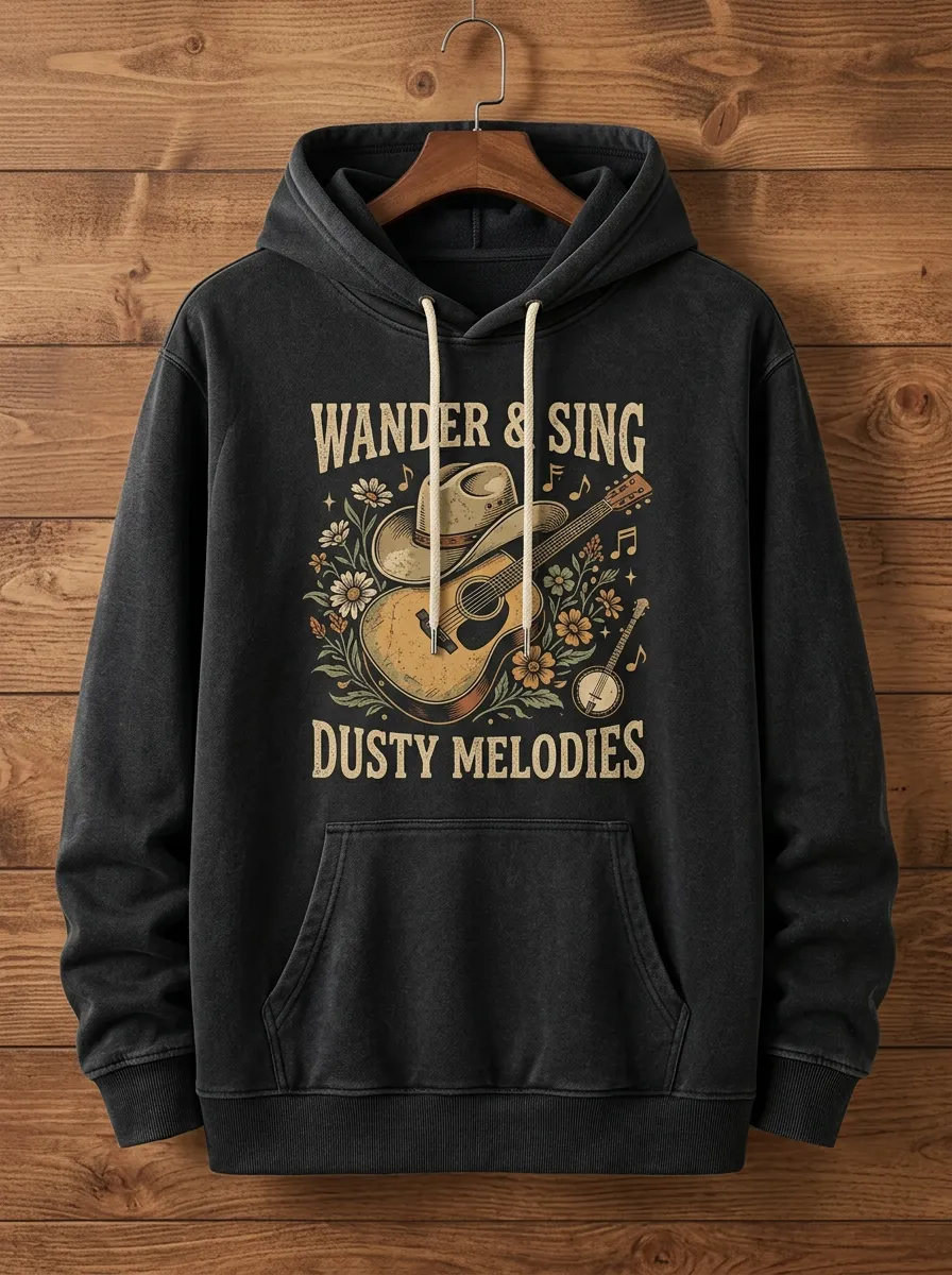 Country-Road Guitar Cowboy-Hat Country Music Graphic Hoodie