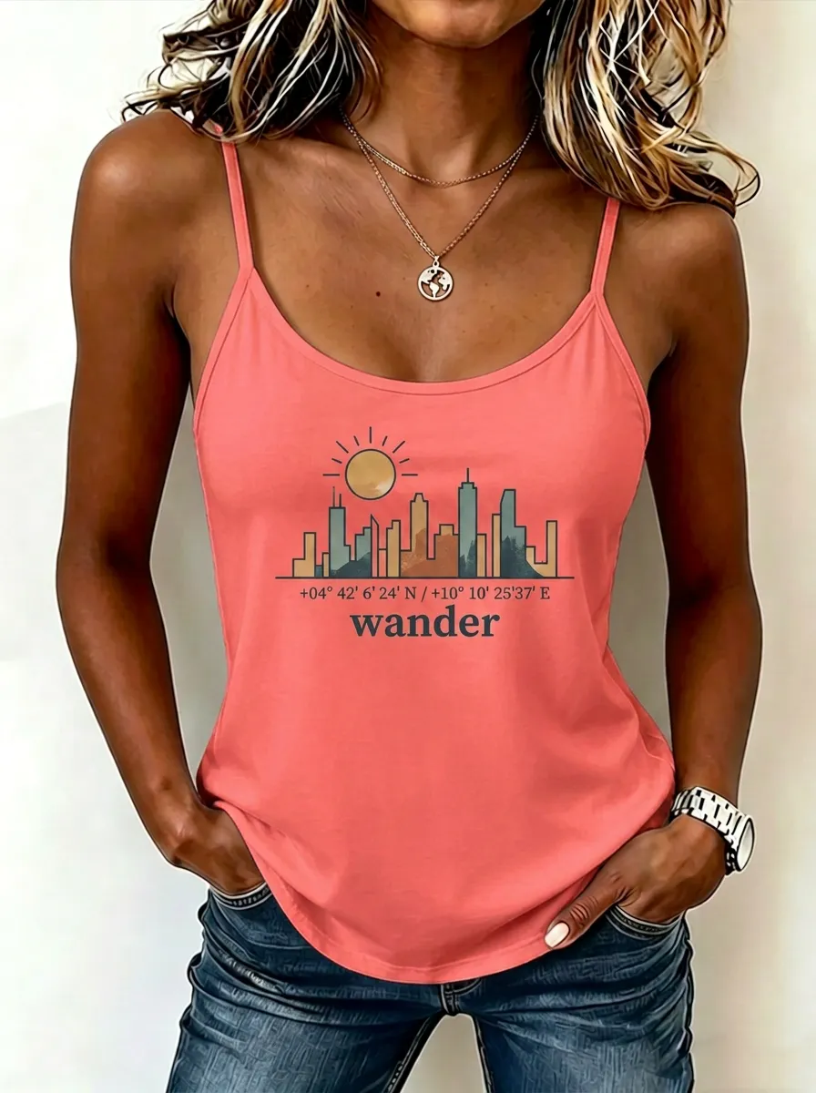 Wander Travel Lover City Skyline Sun Tank Top