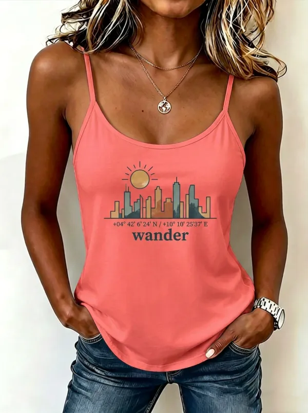 Wander Travel Lover City Skyline Sun Tank Top