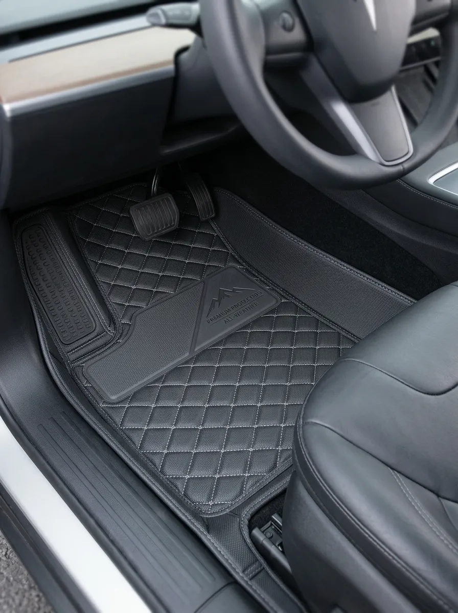 Quilted Leather-Look Mountain-Motif Floor Mats