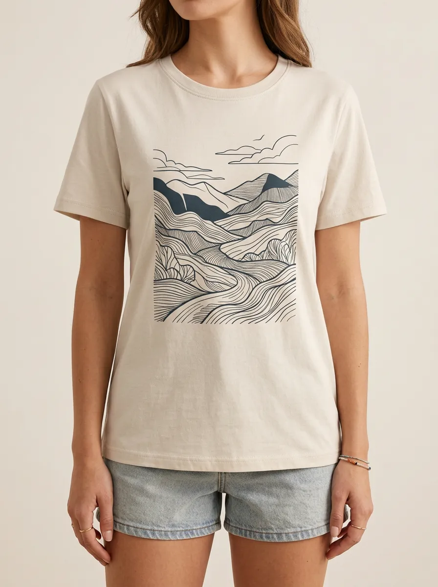 Women's Mountain Line Art Graphic T-Shirt